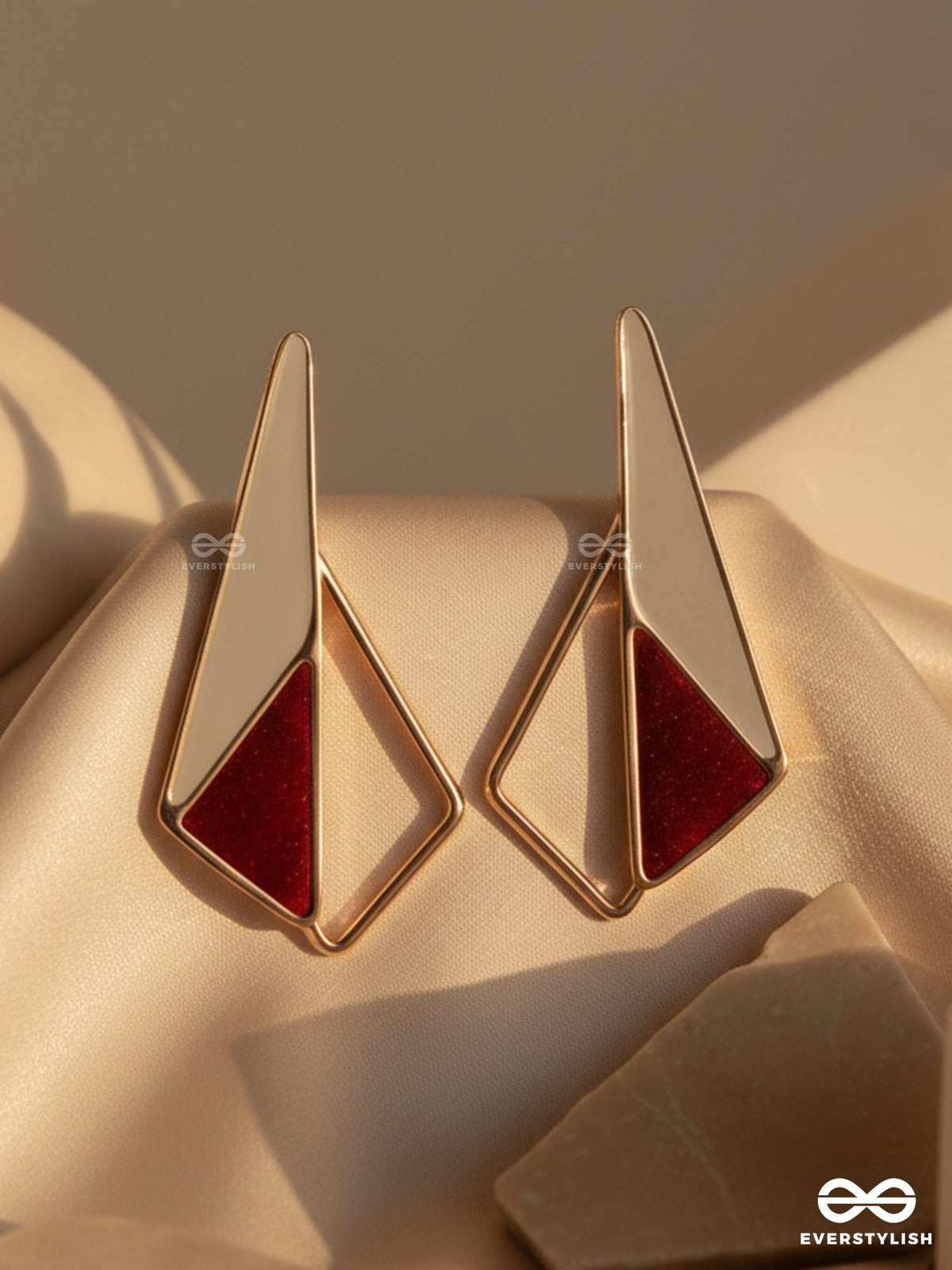 Sleek Scarlet Shadows - Casual Enameled Earrings