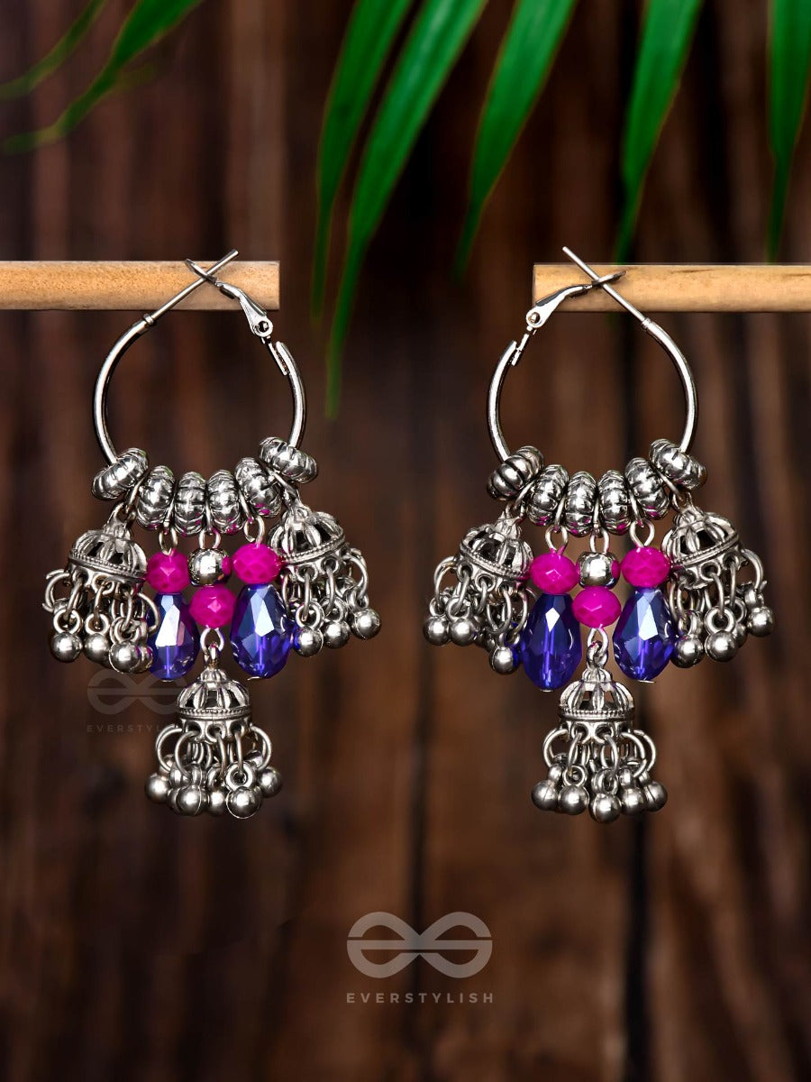 The Whimsical Dreamcatcher - Embellished Oxidised Jhumka Earrings