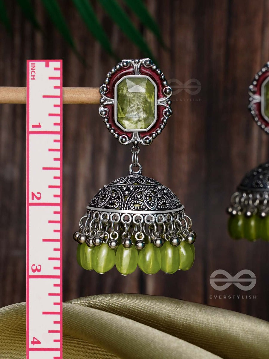 The Royal Lush - Statement Embellished Oxidised Jhumka Earrings