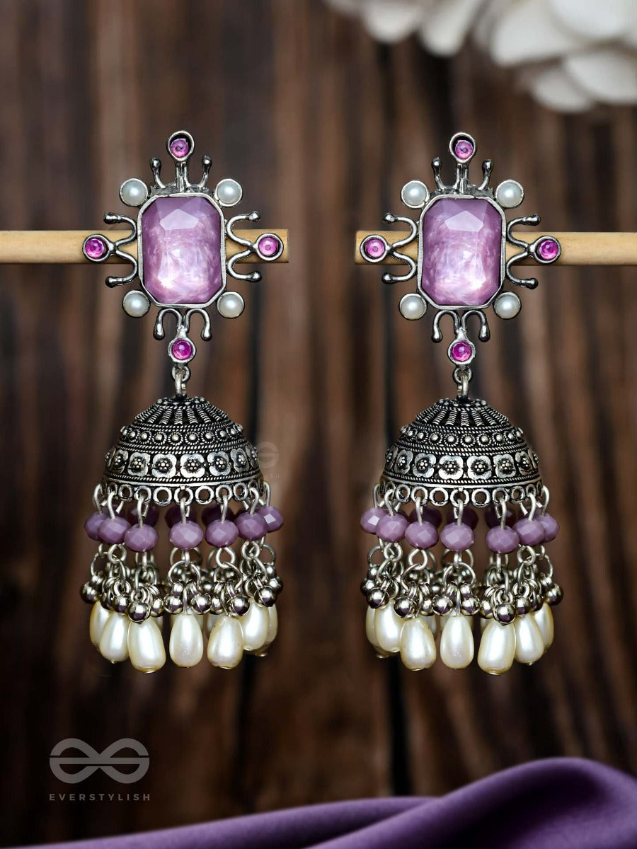A Mystical Dusk - Statement Embellished Oxidised Jhumka Earrings