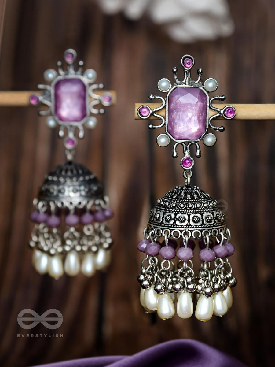 A Mystical Dusk - Statement Embellished Oxidised Jhumka Earrings