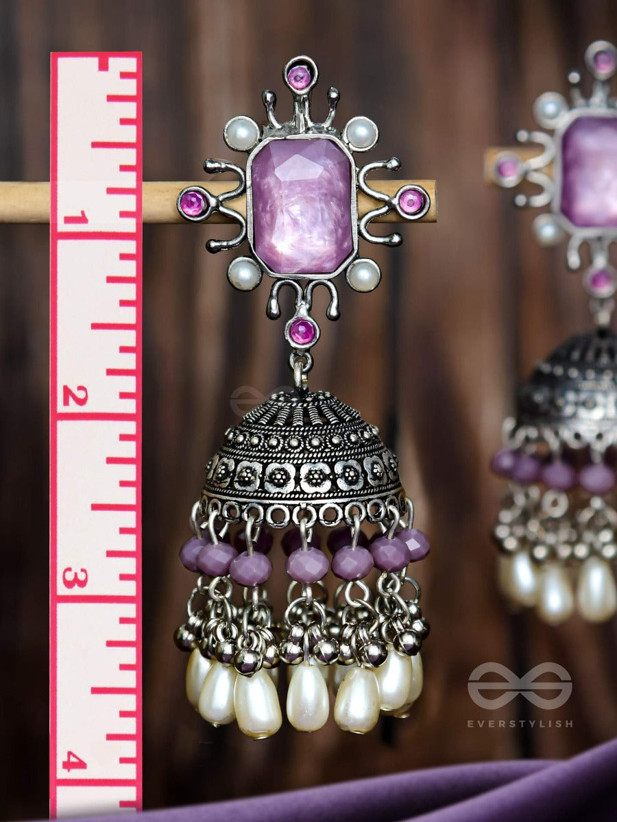 A Mystical Dusk - Statement Embellished Oxidised Jhumka Earrings