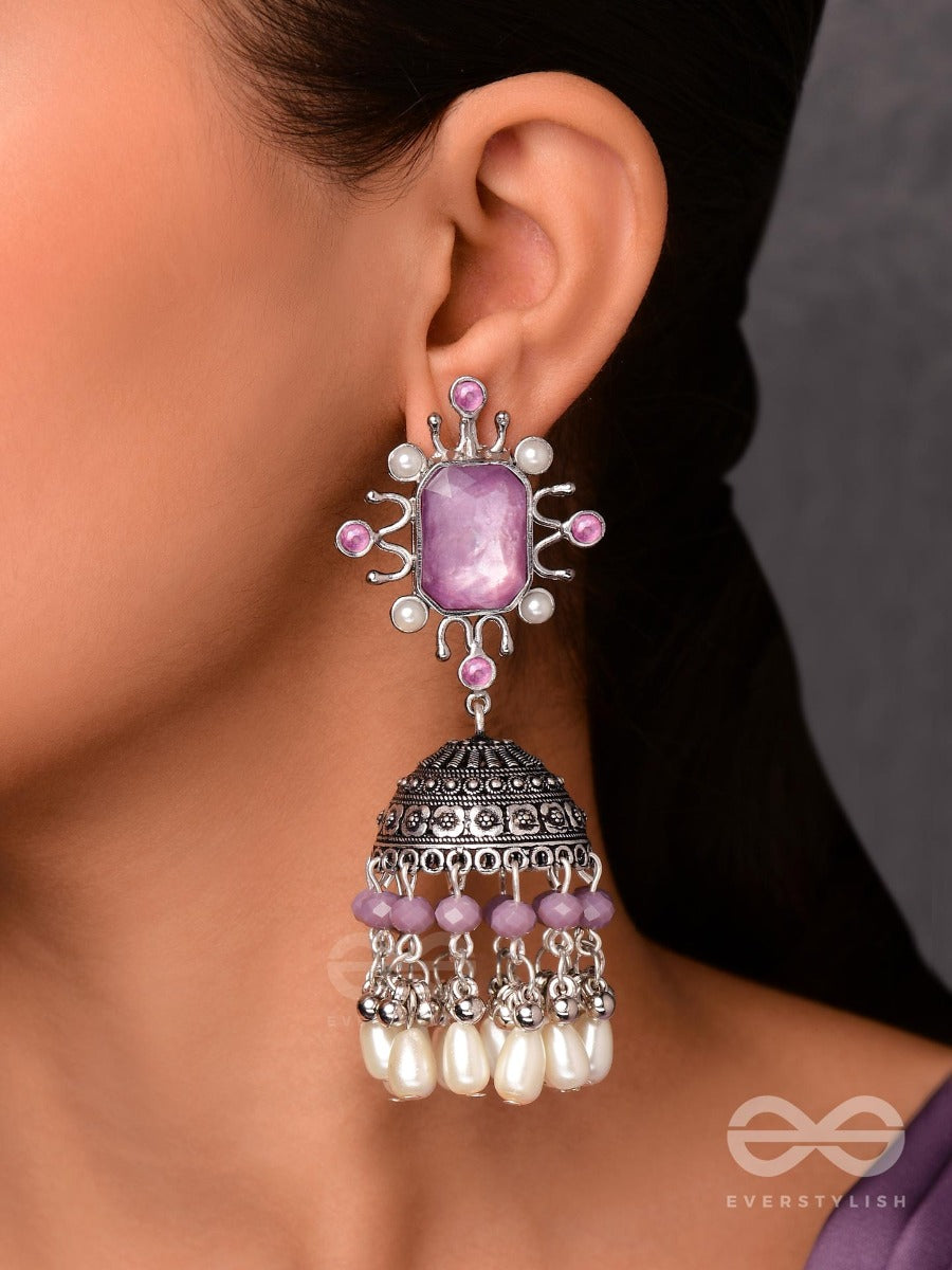 A Mystical Dusk - Statement Embellished Oxidised Jhumka Earrings