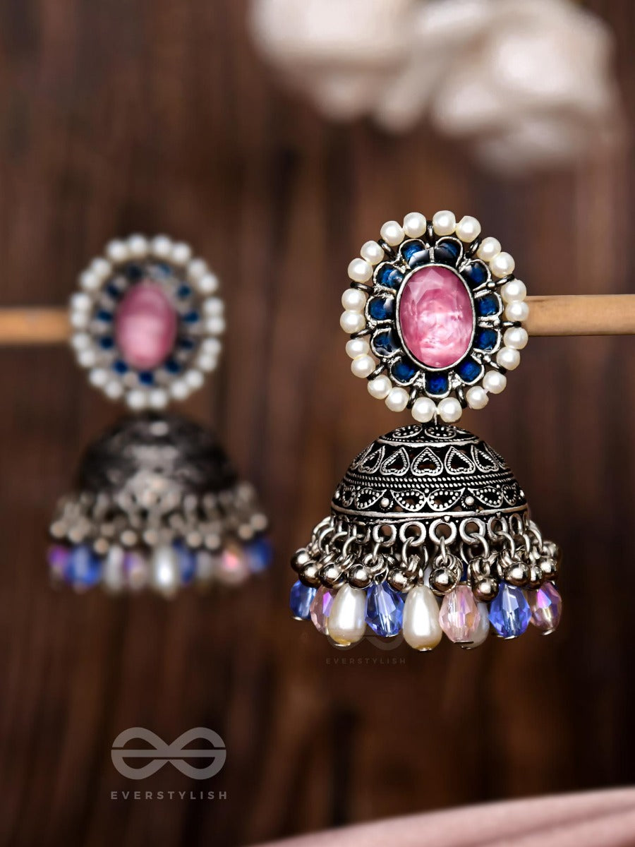 Regal Blushin' Sky - Embellished Oxidised Jhumka Earrings