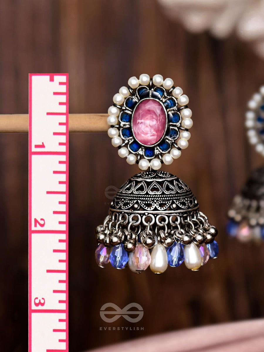 Regal Blushin' Sky - Embellished Oxidised Jhumka Earrings