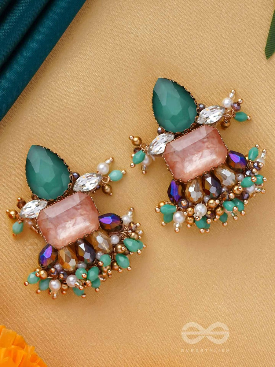 Vedhanik - The Gemfire Sparkle - Stone And Beads Embroidered Earrings