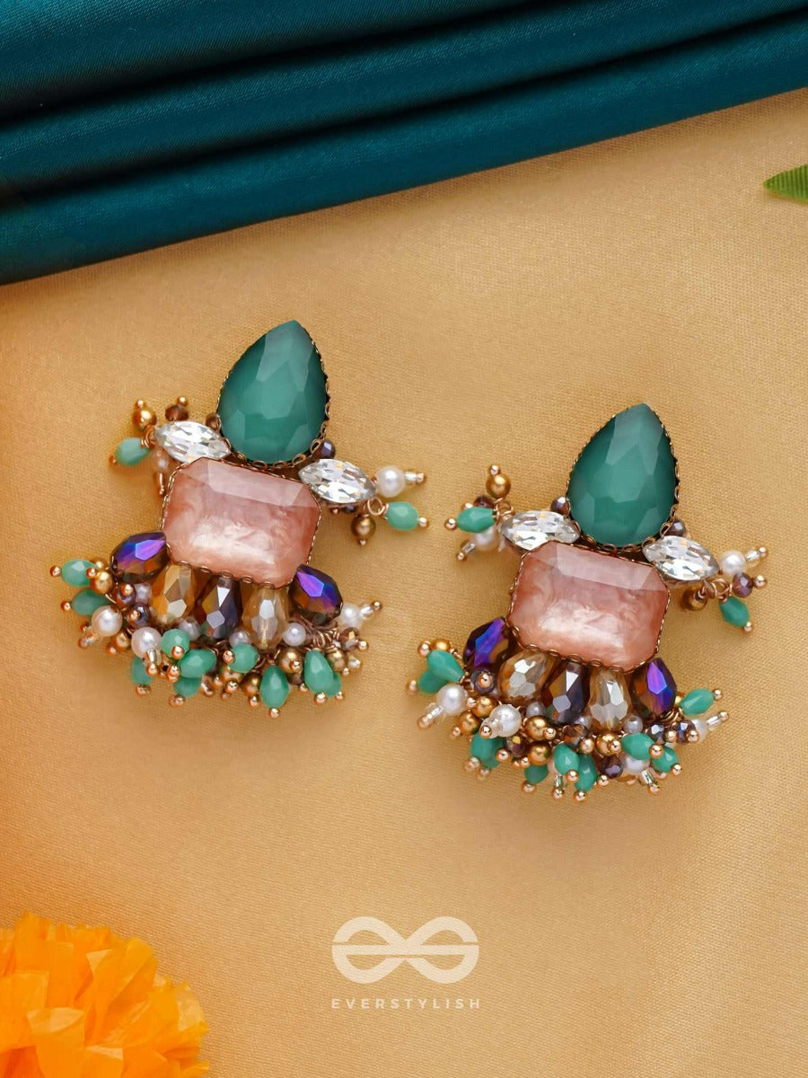 Vedhanik - The Gemfire Sparkle - Stone And Beads Embroidered Earrings