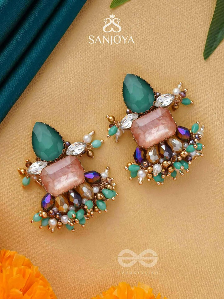 Vedhanik - The Gemfire Sparkle - Stone And Beads Embroidered Earrings