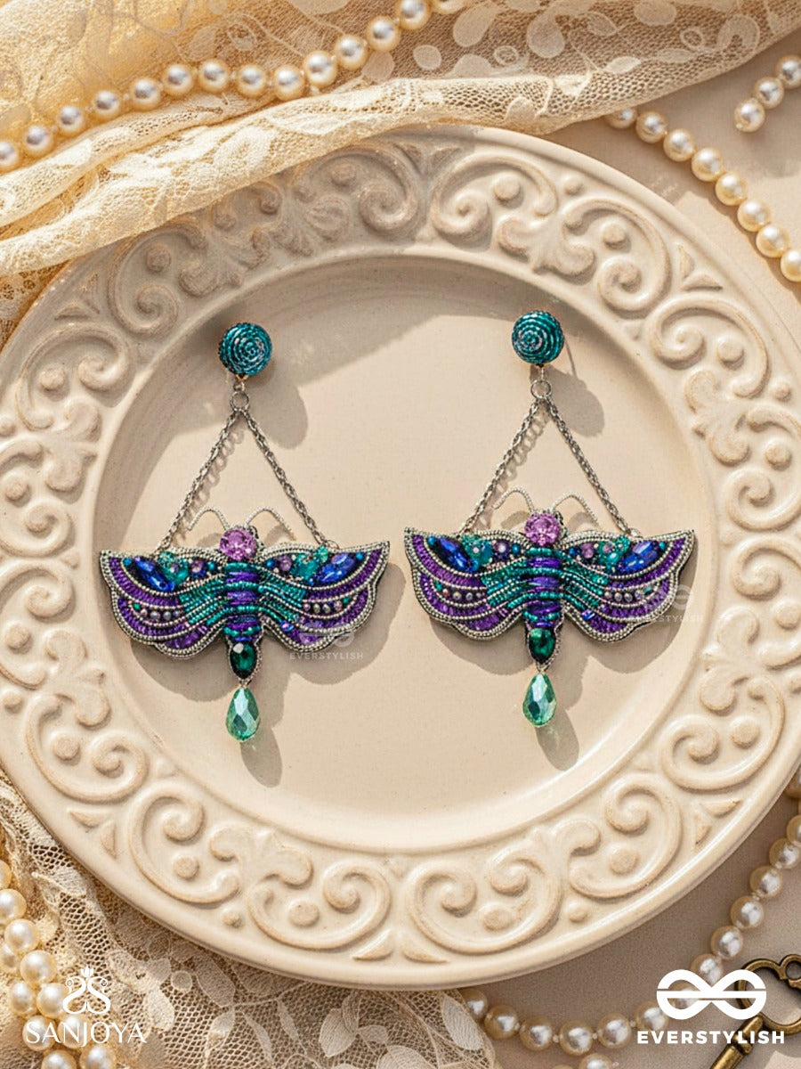 Mainaka - The Magnificent Wings - Sequins, Stones And Beads Embroidered Earrings