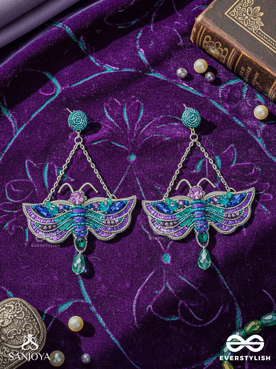 Mainaka - The Magnificent Wings - Sequins, Stones And Beads Embroidered Earrings