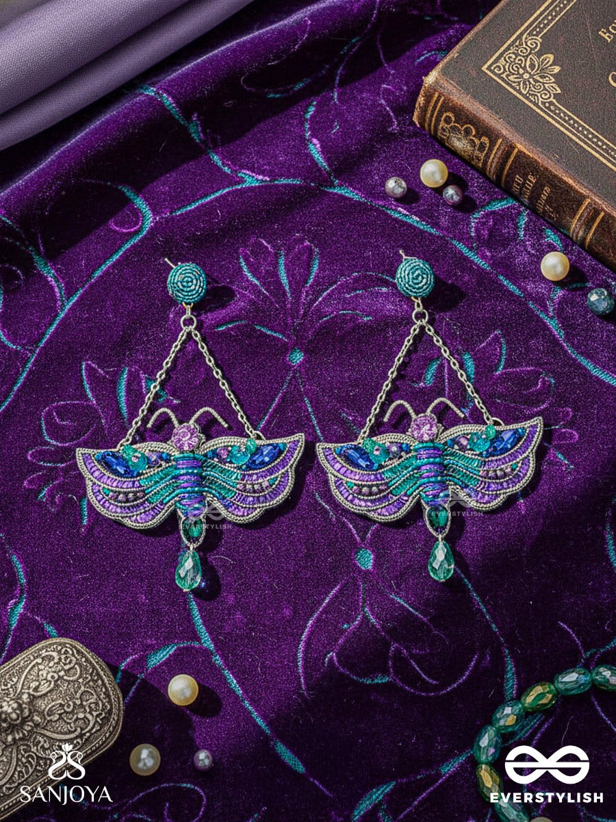 Mainaka - The Magnificent Wings - Sequins, Stones And Beads Embroidered Earrings