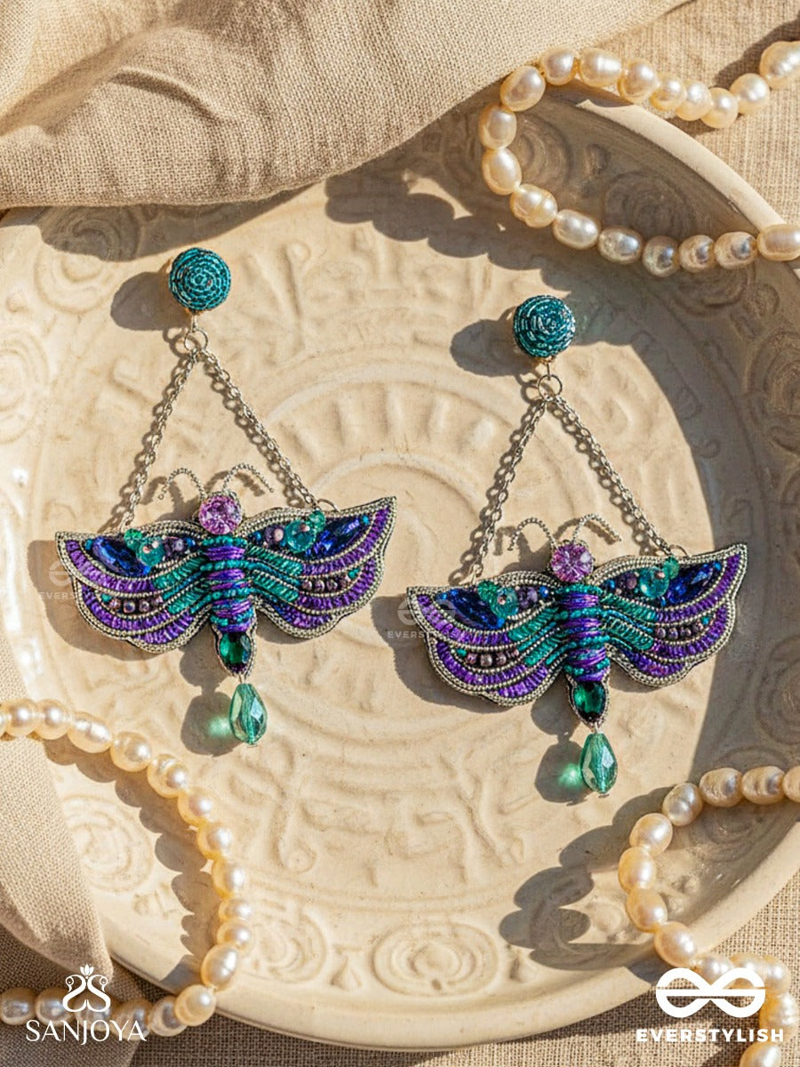 Mainaka - The Magnificent Wings - Sequins, Stones And Beads Embroidered Earrings