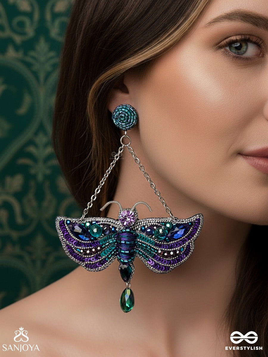 Mainaka - The Magnificent Wings - Sequins, Stones And Beads Embroidered Earrings