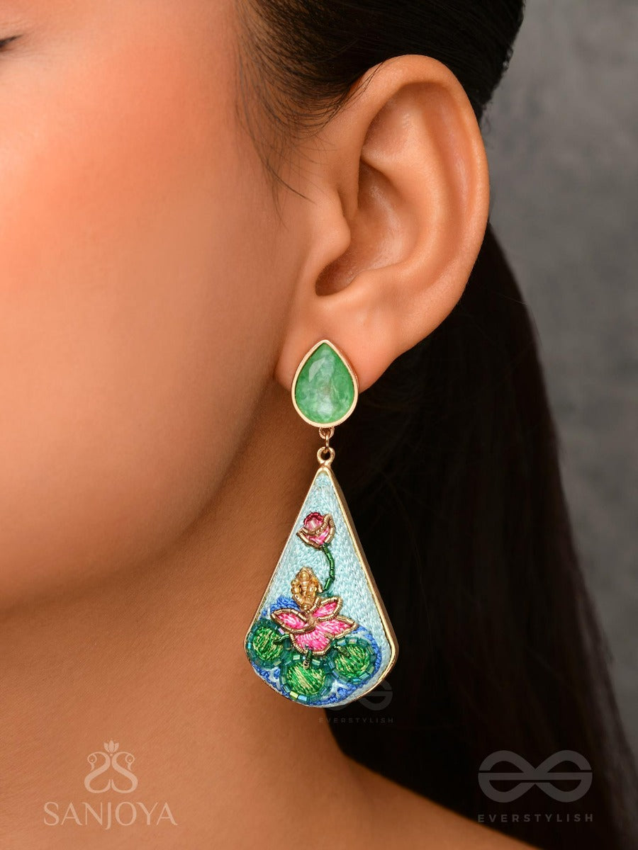 Padmalata - Lotus Vine Hand-Embroidered Earrings With Cutdana, Dabka And Resham Thread Work
