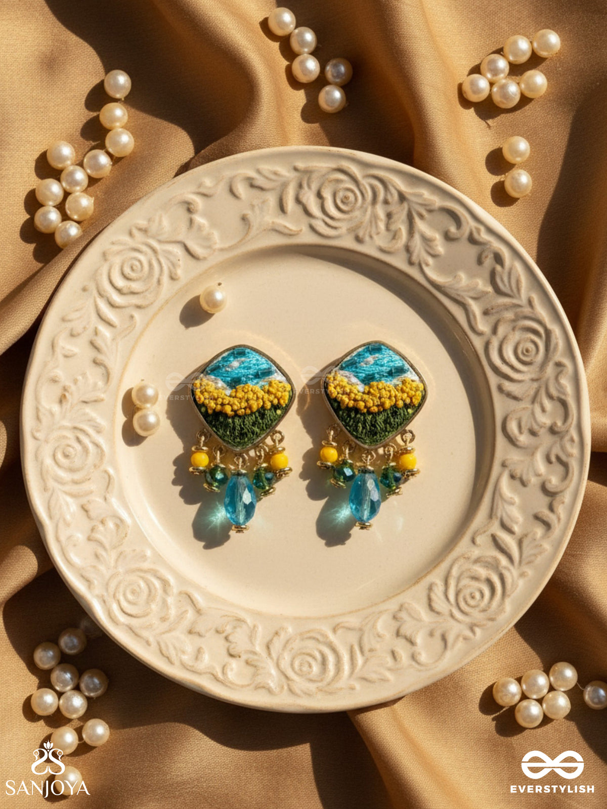 Adhita - The Blooming Nature - Resham And Beads Embroidered Earrings