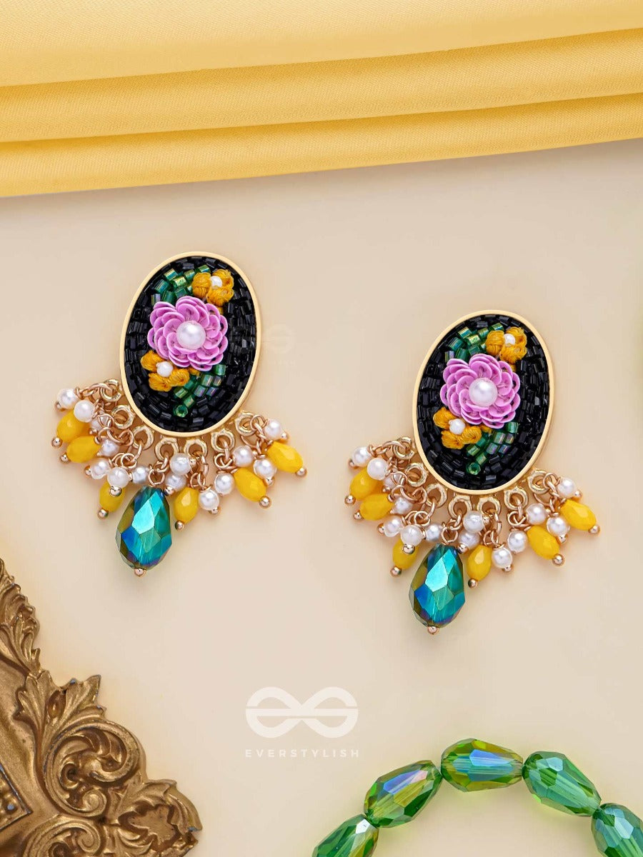 Kousha - A Flower Bud - Sequins, Beads And Cut Dana Embroidered Earrings