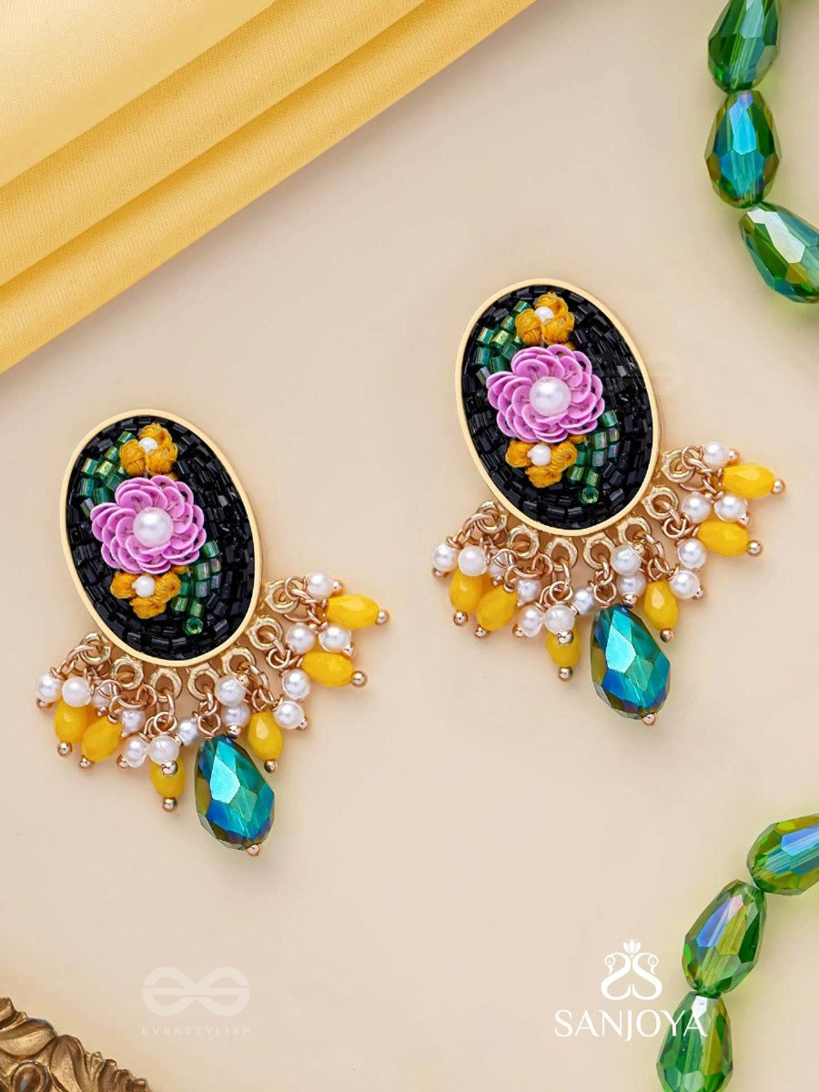 Kousha - A Flower Bud - Sequins, Beads And Cut Dana Embroidered Earrings