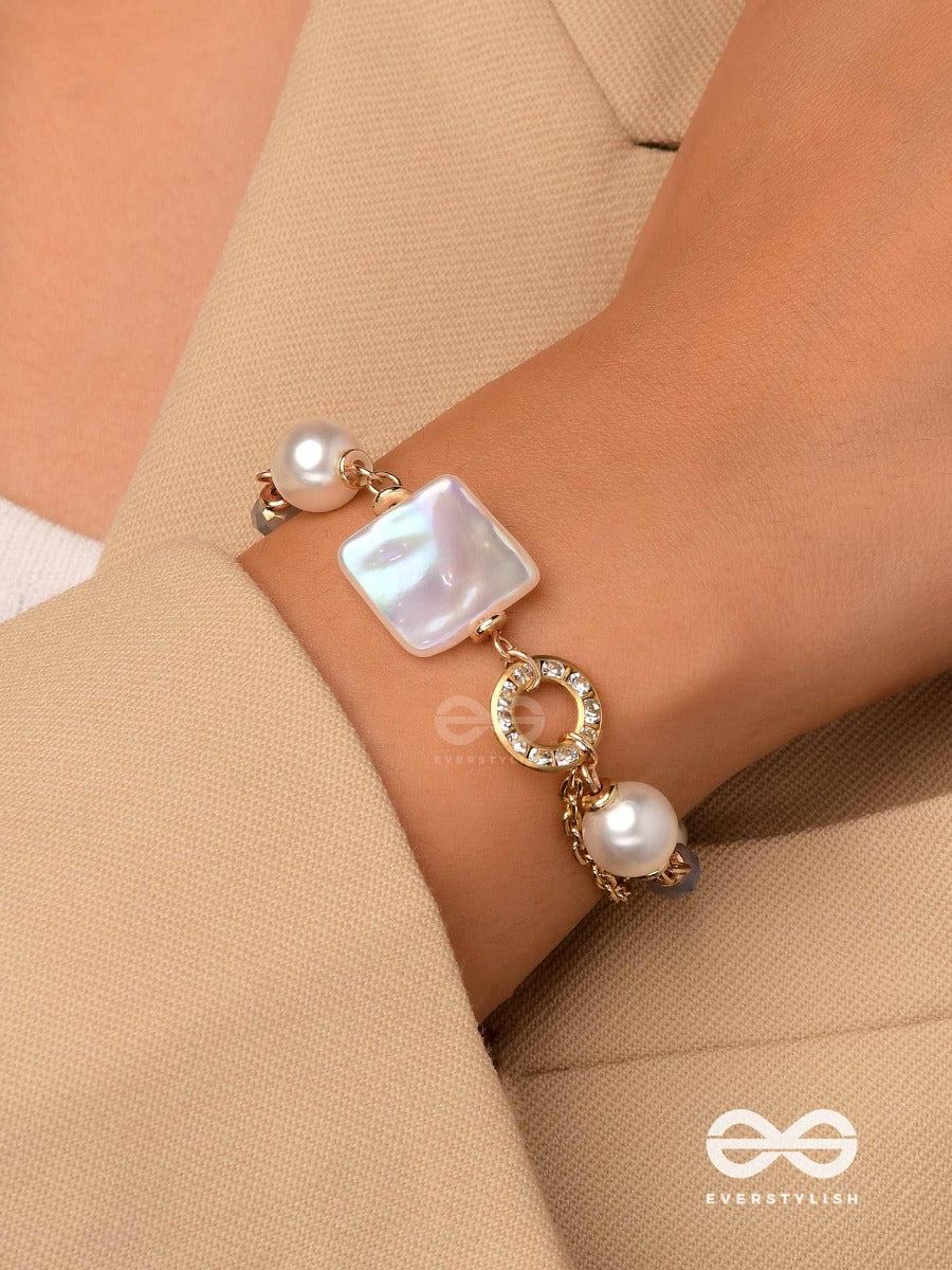 Classic Ivory Allure - Golden Embellished Bracelet With Anti Tarnish Coating