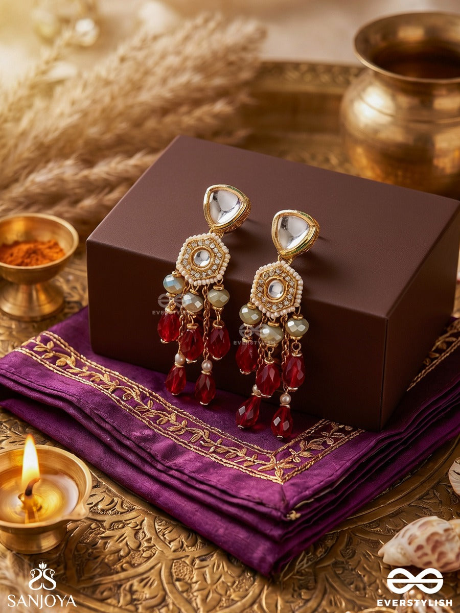 Prenkha - Scarlet Sways - Golden Embellished Polki And Kundan Earrings