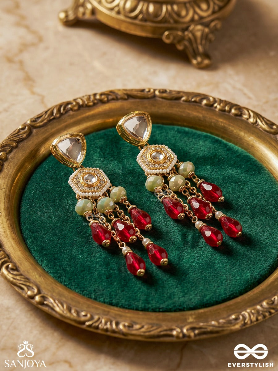 Prenkha - Scarlet Sways - Golden Embellished Polki And Kundan Earrings