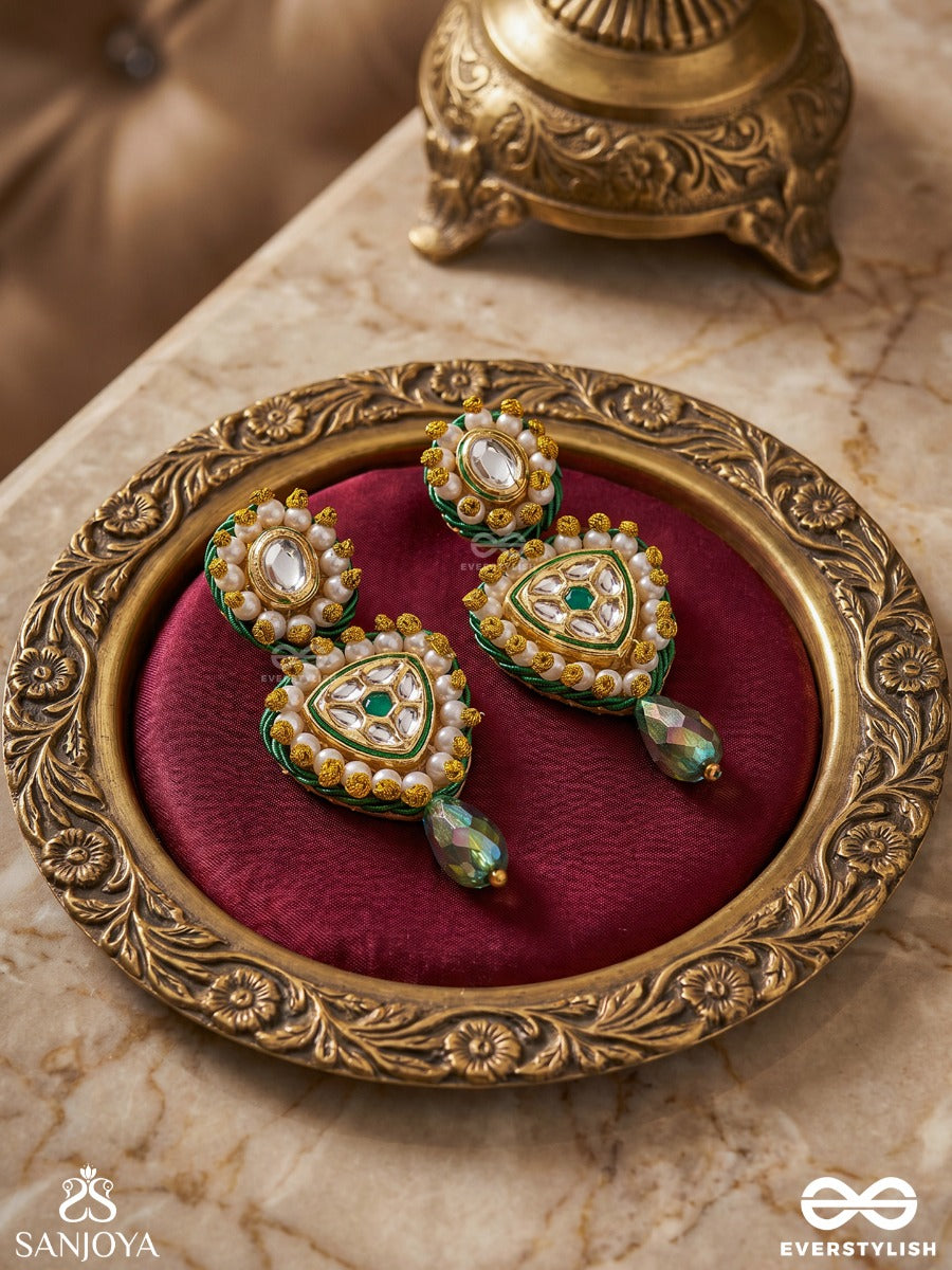 Atavika - The Mystic Glow - Beads, Polki And Kundan Finished Hand Embroidered Earrings