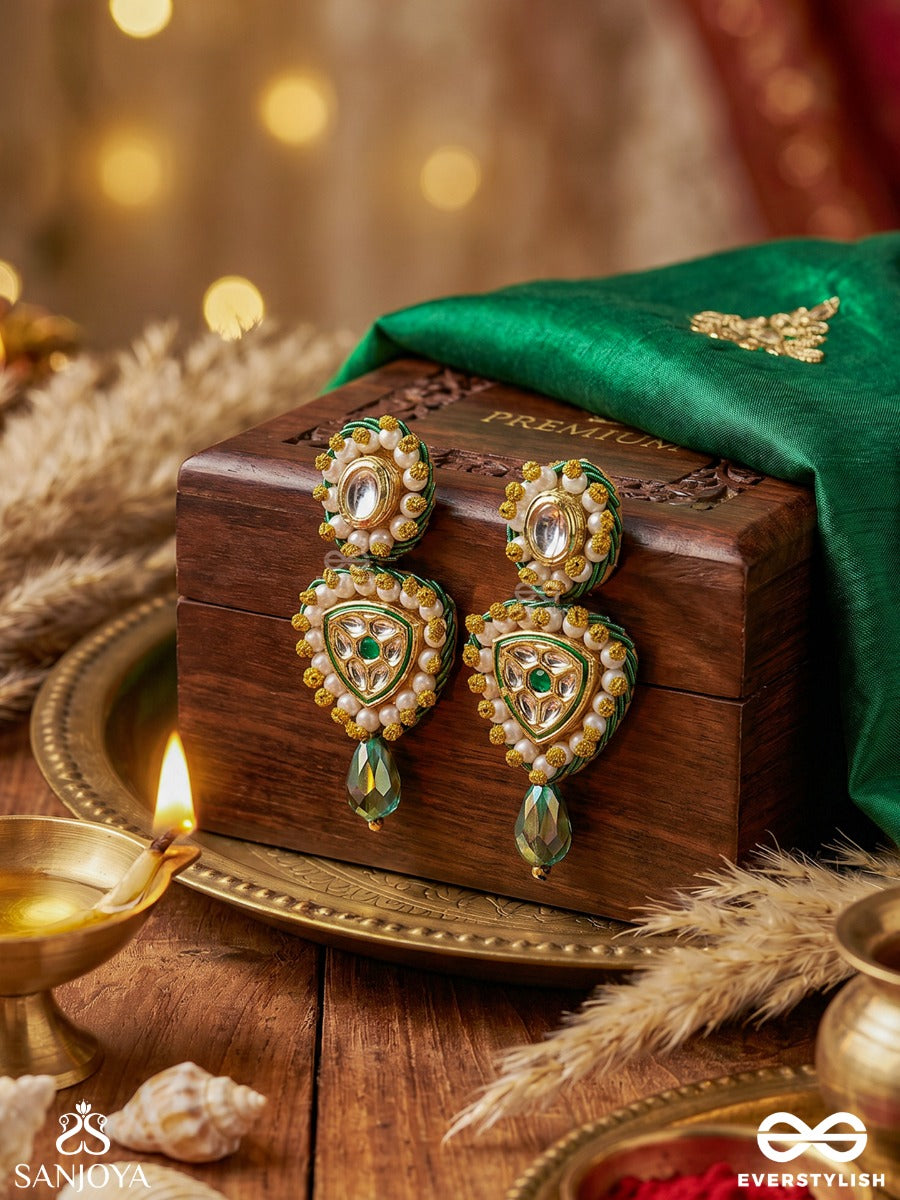Atavika - The Mystic Glow - Beads, Polki And Kundan Finished Hand Embroidered Earrings