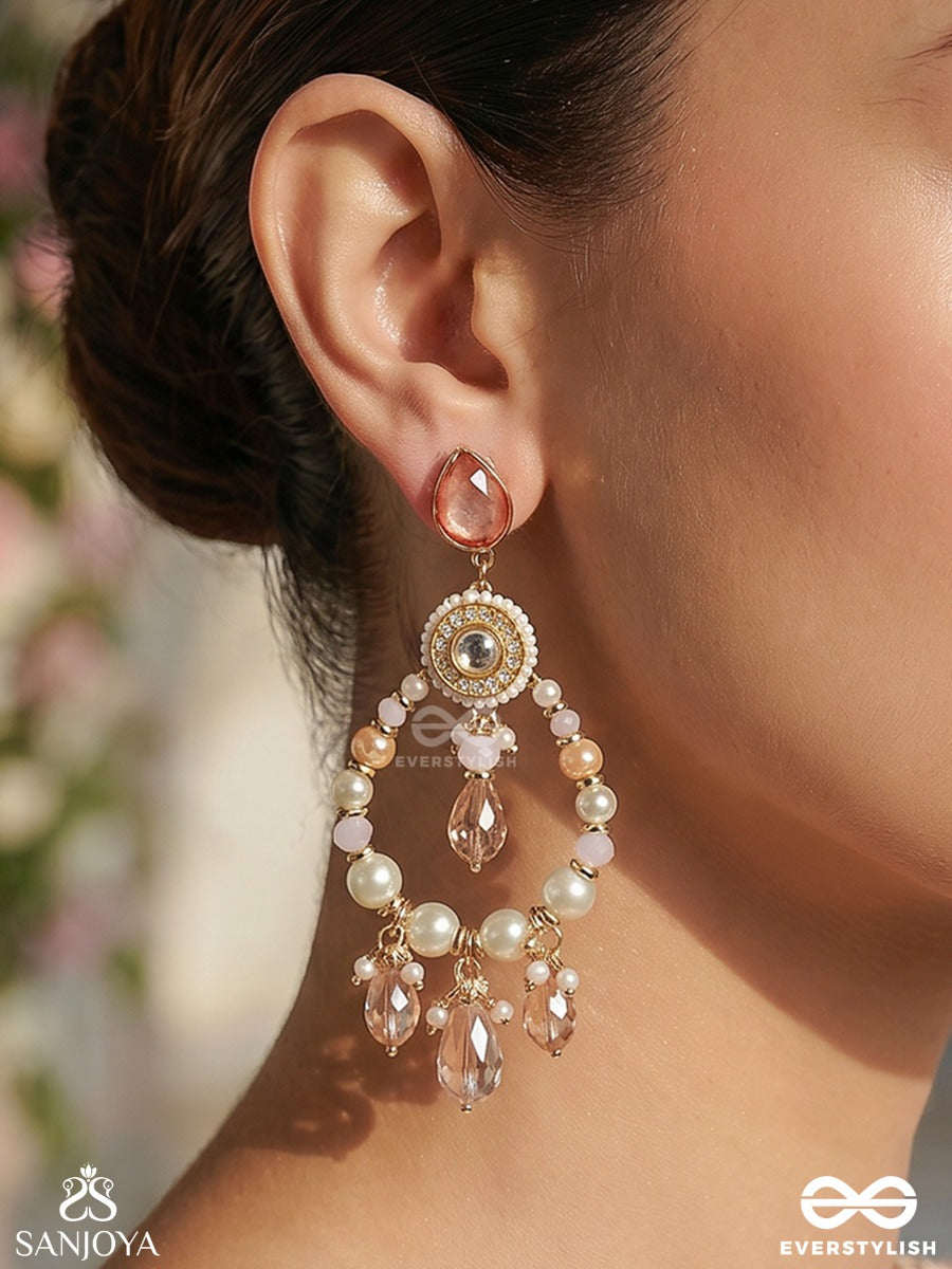 Uthila - Rosey Glow Gala - Golden Embellished Crystal Chandelier Earrings