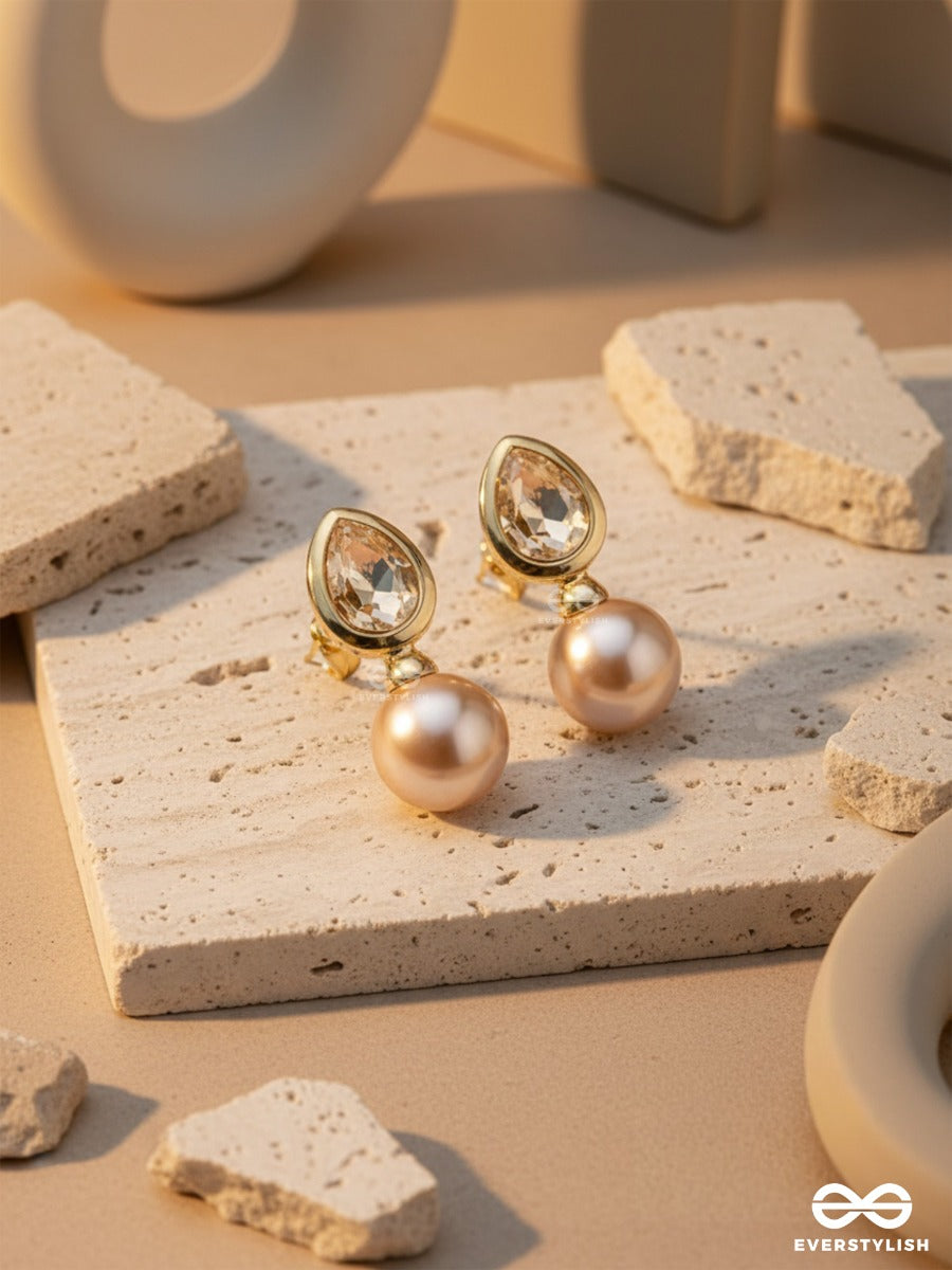 Pearl Pop 'N' Drop - Golden & Peach Embellished Earrings