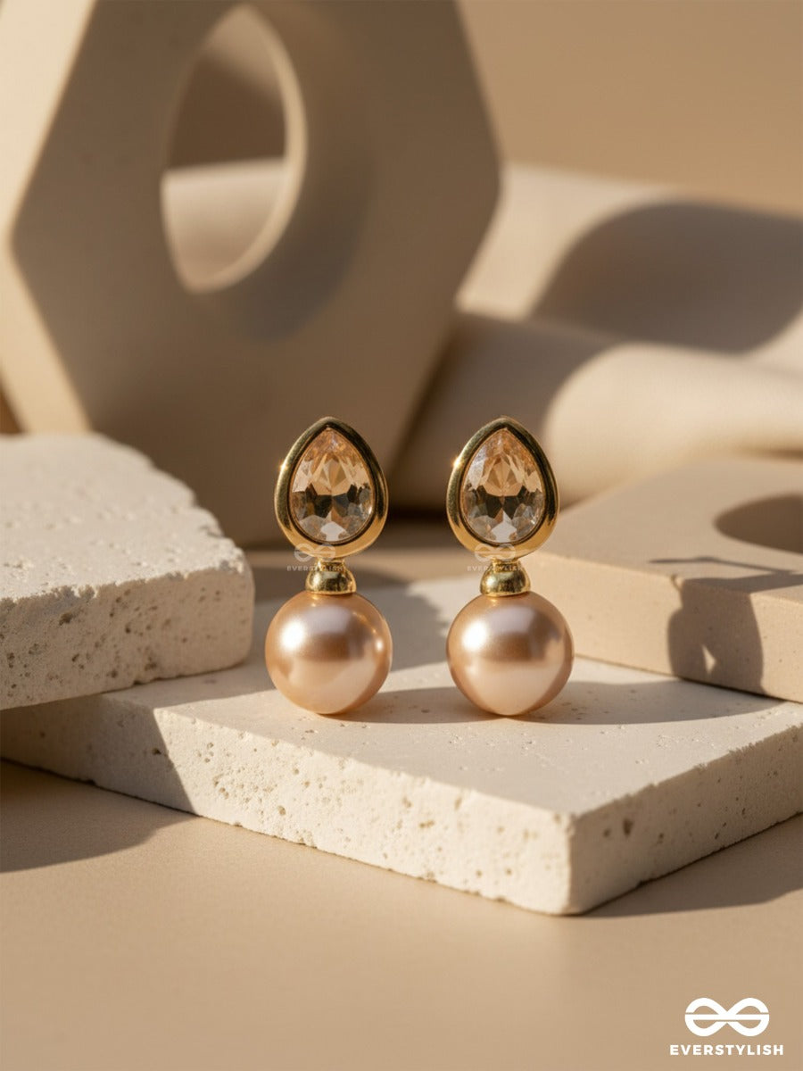 Pearl Pop 'N' Drop - Golden & Peach Embellished Earrings