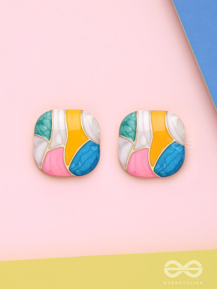 Cubist Candy - Golden Embellished Stud Earrings