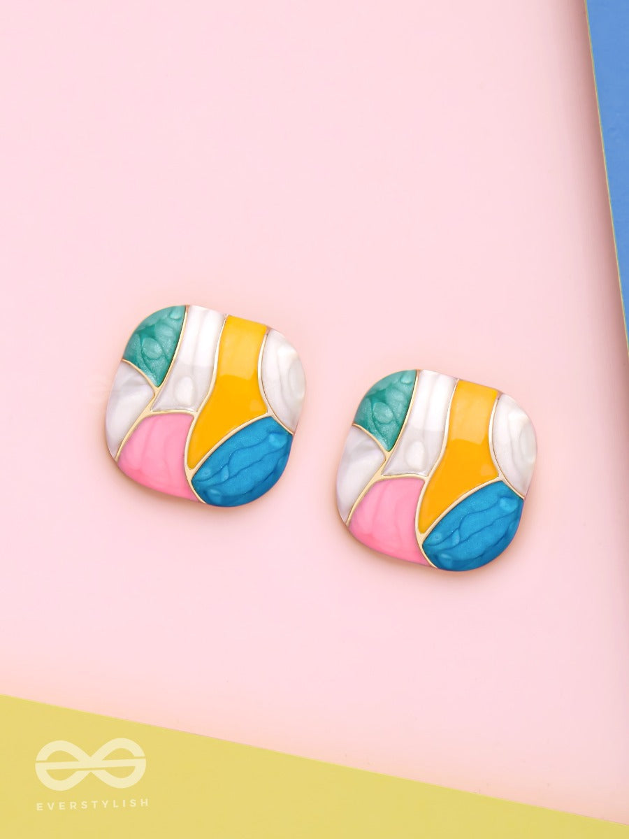Cubist Candy - Golden Embellished Stud Earrings