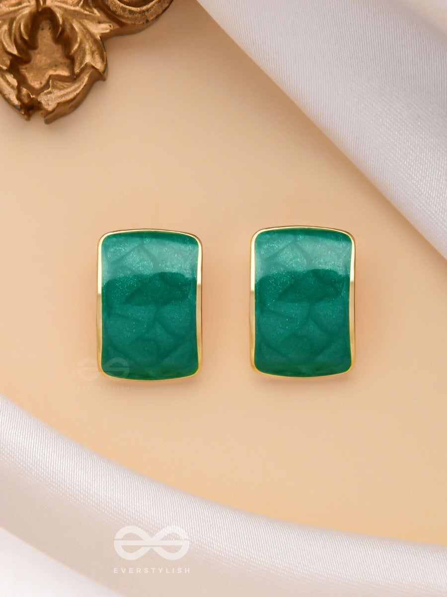 The Classic Radiance - Golden Enamelled Stud Earrings (Green)