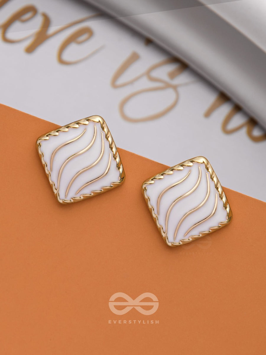 Modern Delights - Golden Embellished Stud Earrings (White)