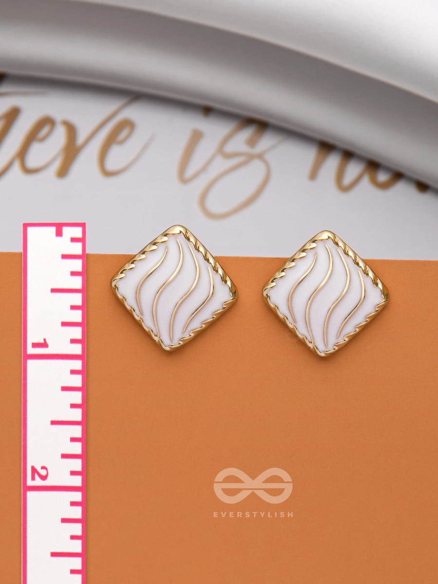 Modern Delights - Golden Embellished Stud Earrings (White)