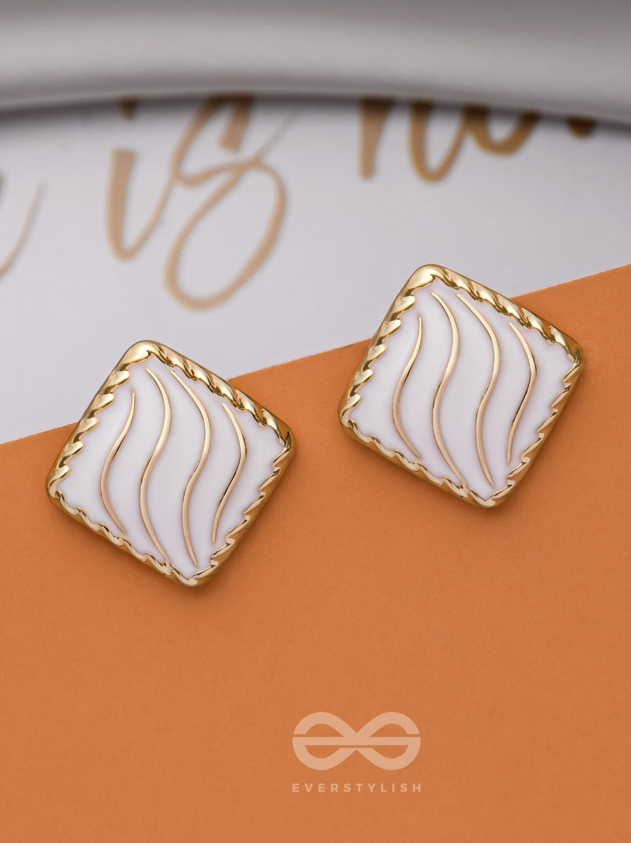 Modern Delights - Golden Embellished Stud Earrings (White)