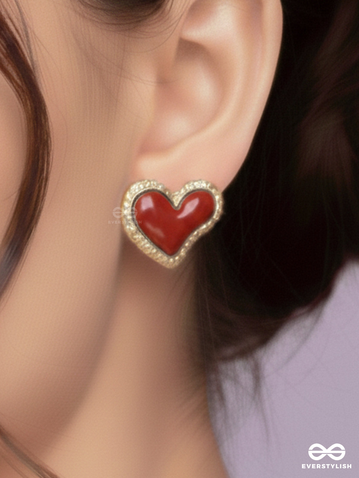 Beats Of Beauty - Golden Embellished Earrings (Red)