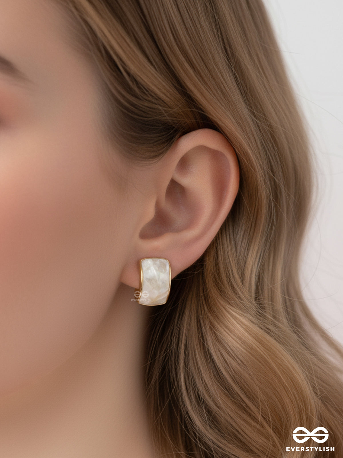 The Classic Radiance - Golden Enamelled Stud Earrings (White)