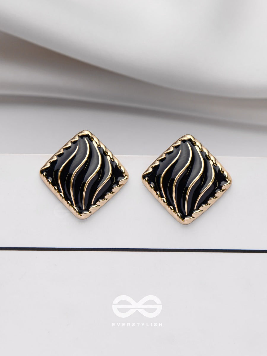 Modern Delights - Golden Embellished Stud Earrings (Black)