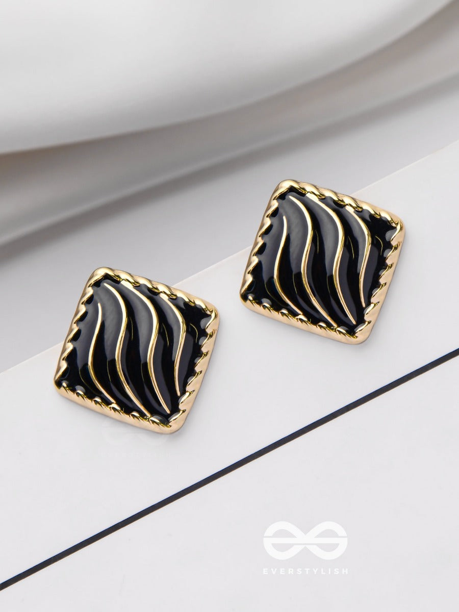 Modern Delights - Golden Embellished Stud Earrings (Black)