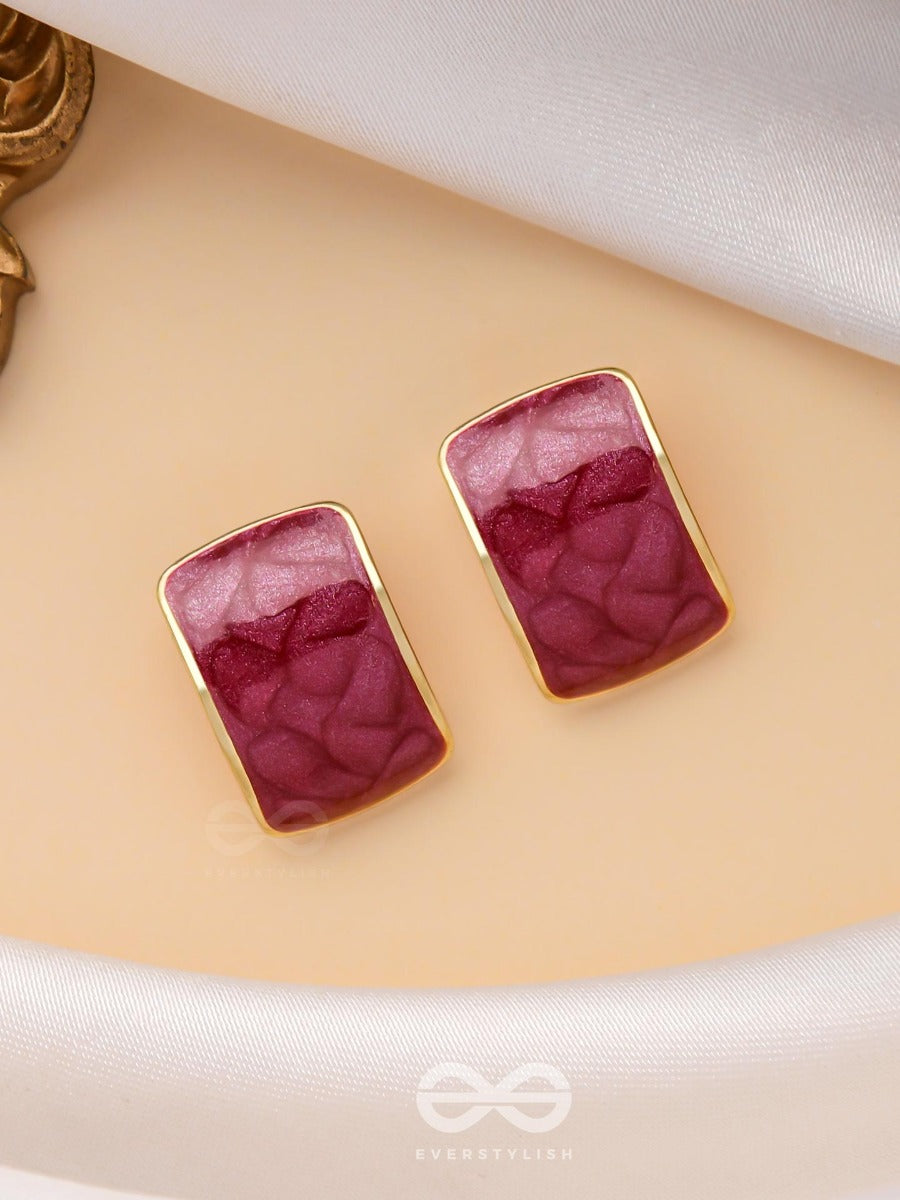The Classic Radiance - Golden Enamelled Stud Earrings (Red)