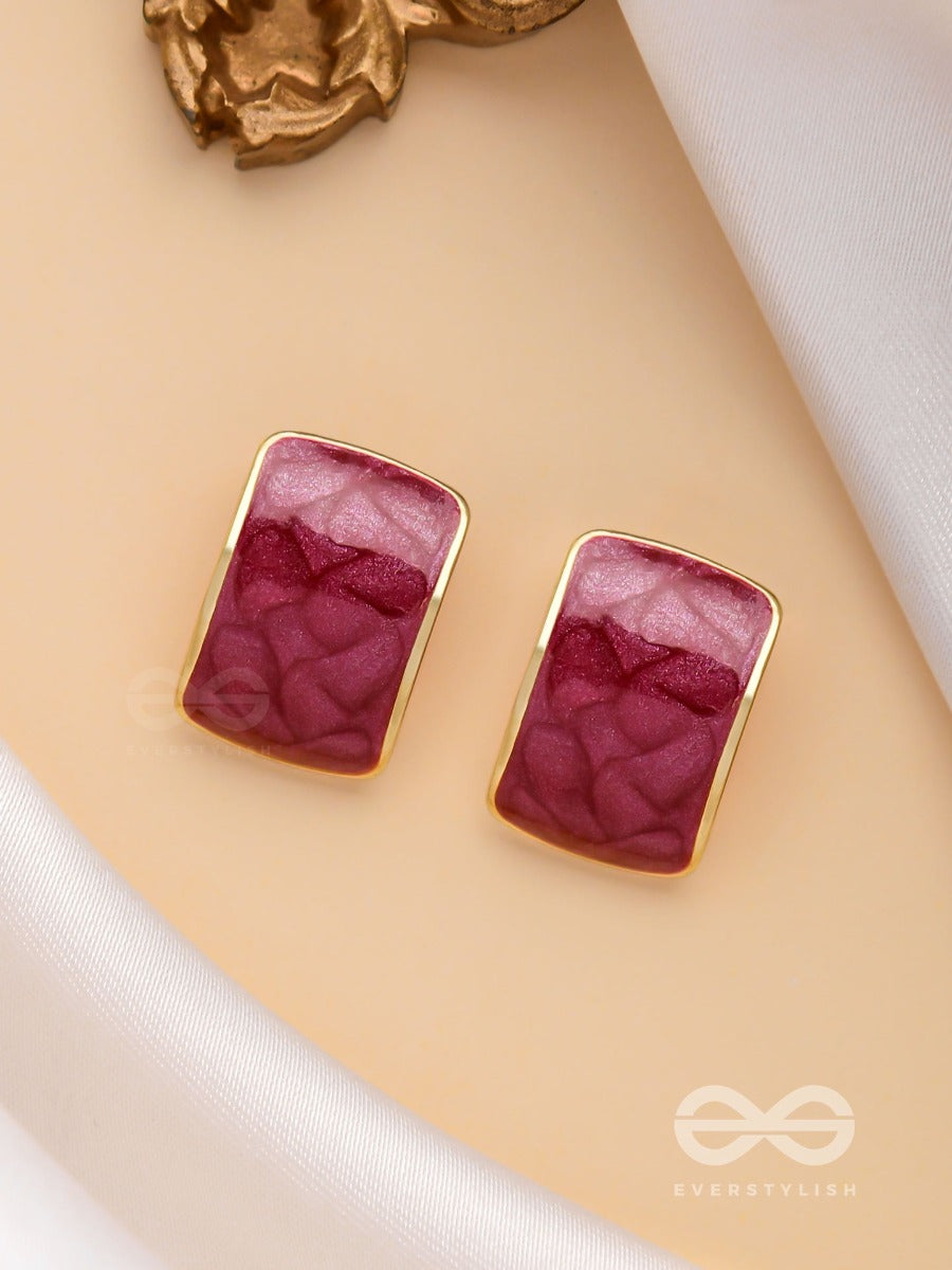 The Classic Radiance - Golden Enamelled Stud Earrings (Red)