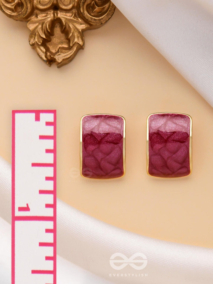 The Classic Radiance - Golden Enamelled Stud Earrings (Red)