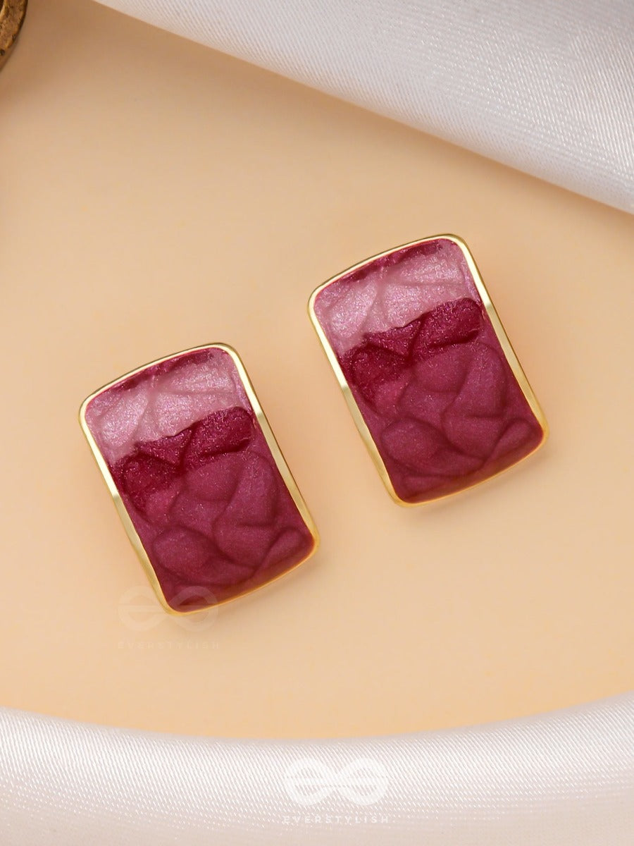 The Classic Radiance - Golden Enamelled Stud Earrings (Red)