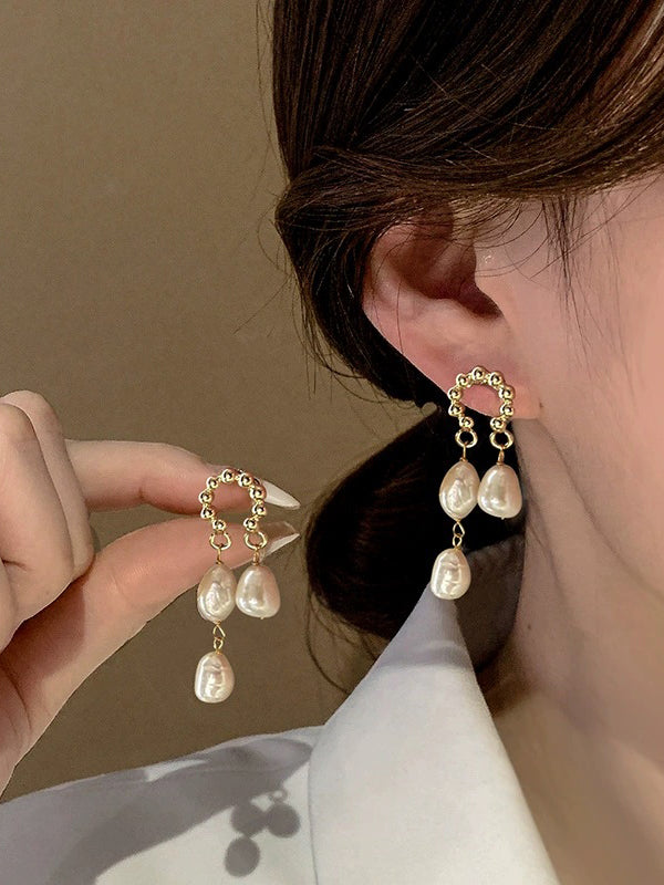 Pearlfectly Dangling - Golden Embellished Drop Earrings