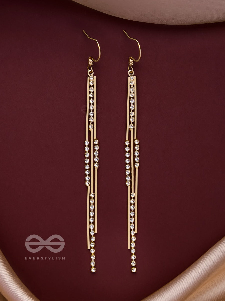 Dazzling Downpour - Golden Embellished Earrings