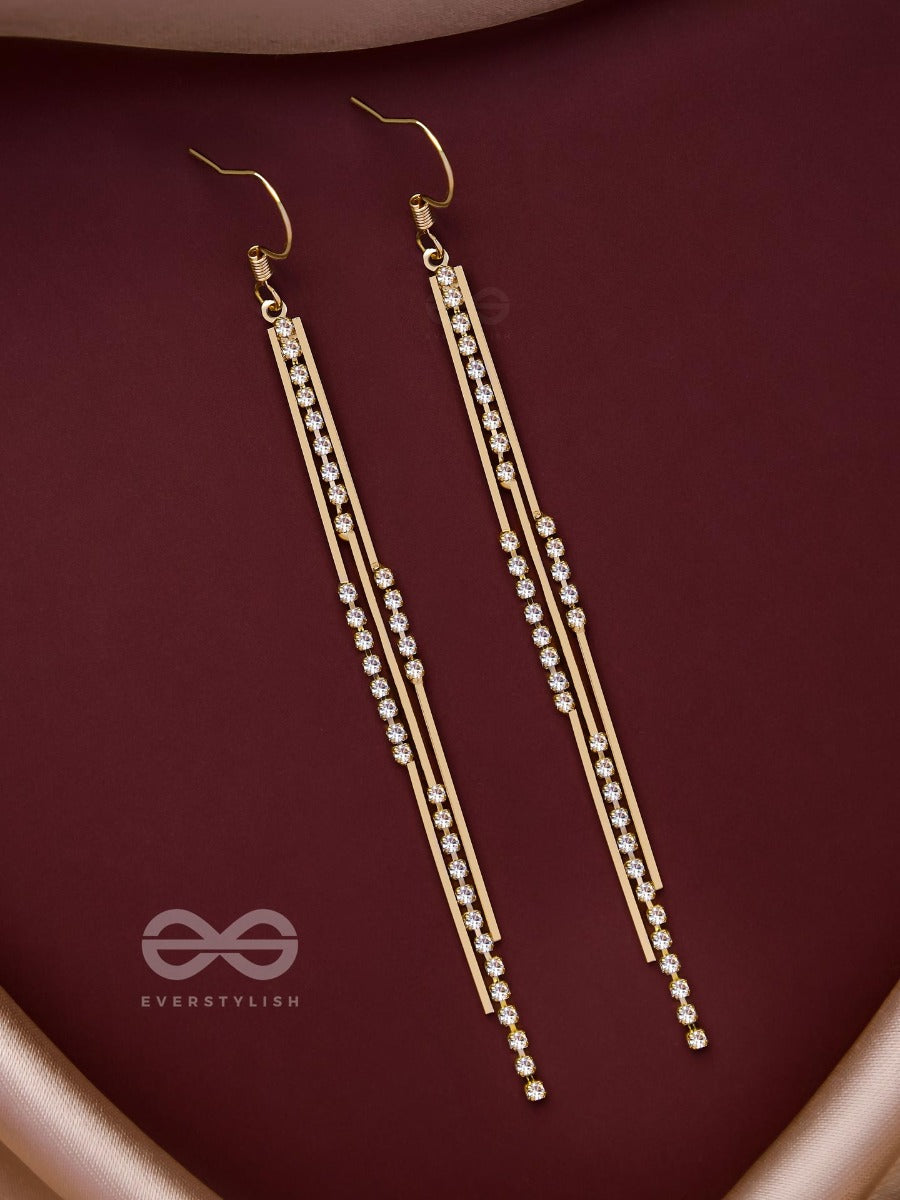 Dazzling Downpour - Golden Embellished Earrings