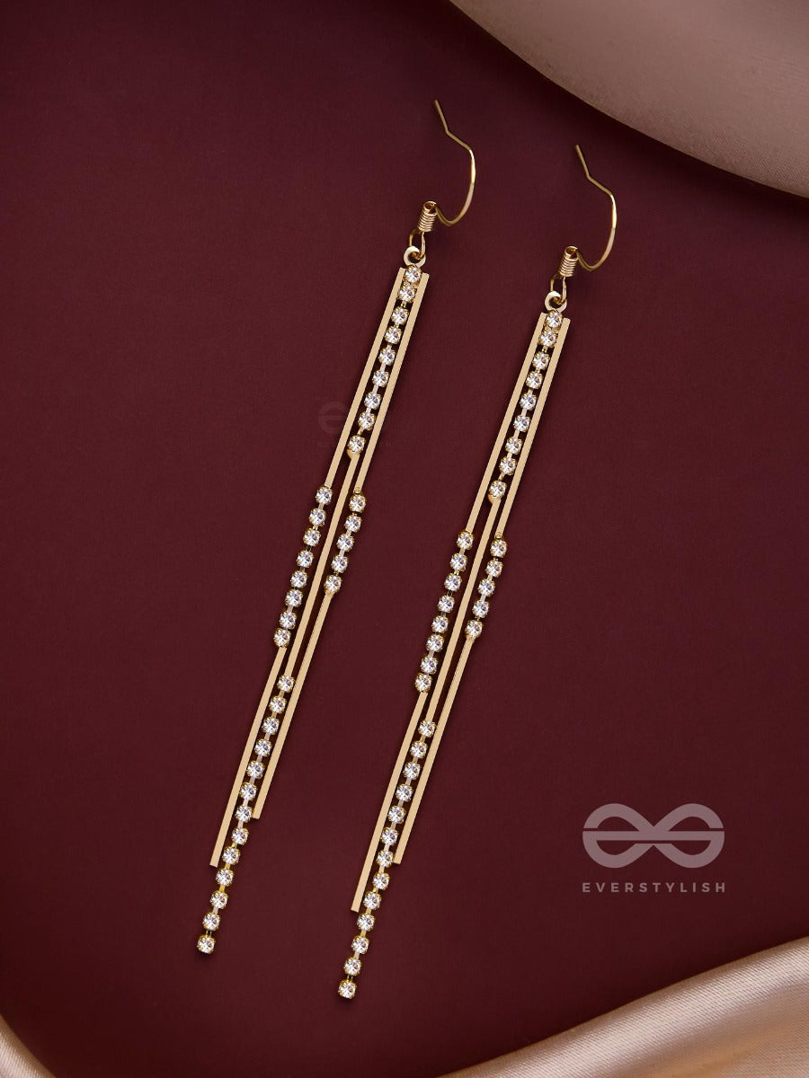 Dazzling Downpour - Golden Embellished Earrings