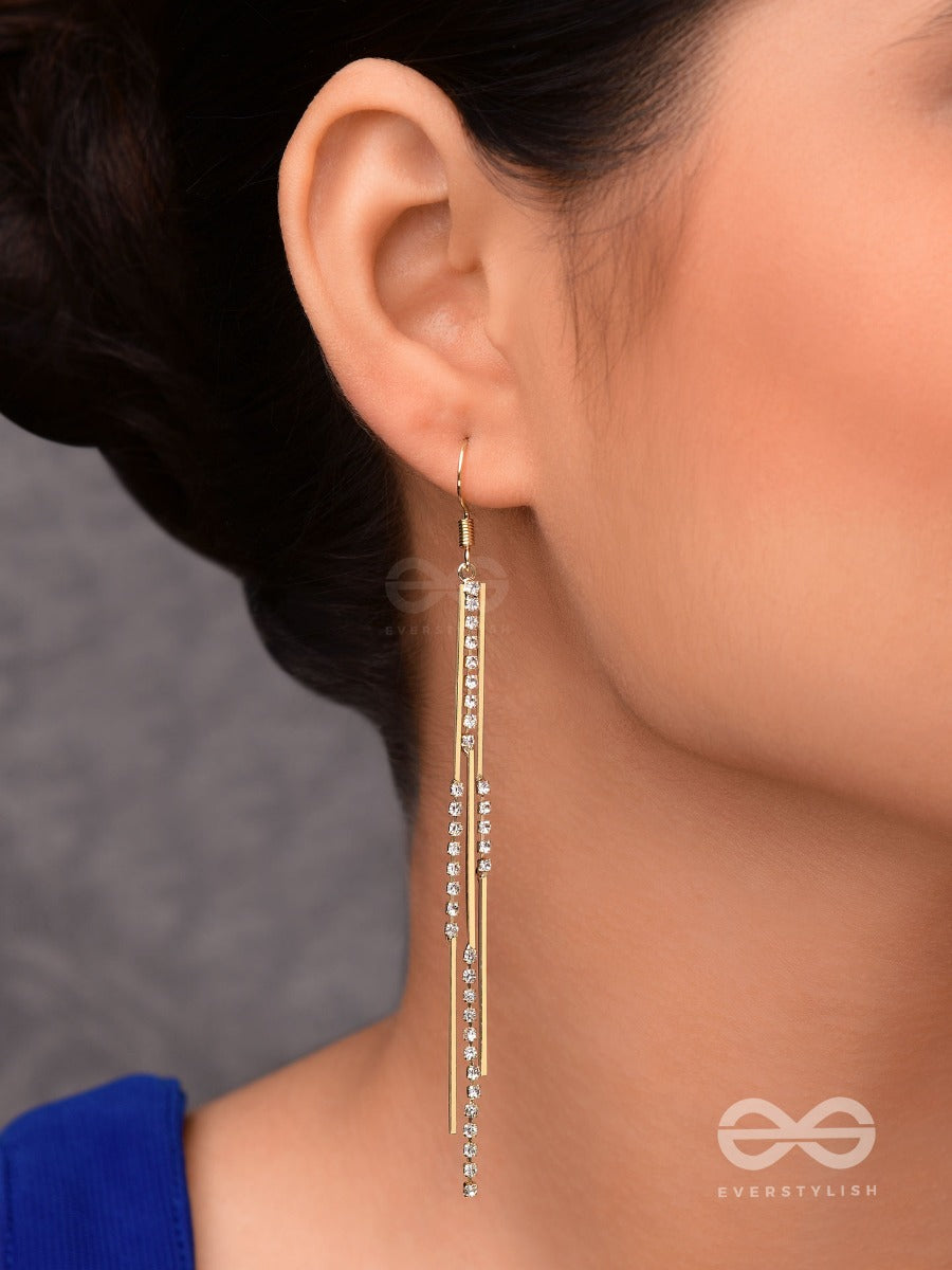 Dazzling Downpour - Golden Embellished Earrings