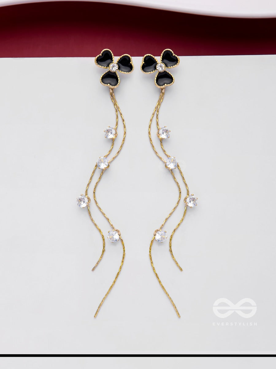 Bloomin' Midnight - Golden Embellished Earrings