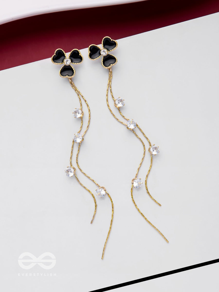 Bloomin' Midnight - Golden Embellished Earrings